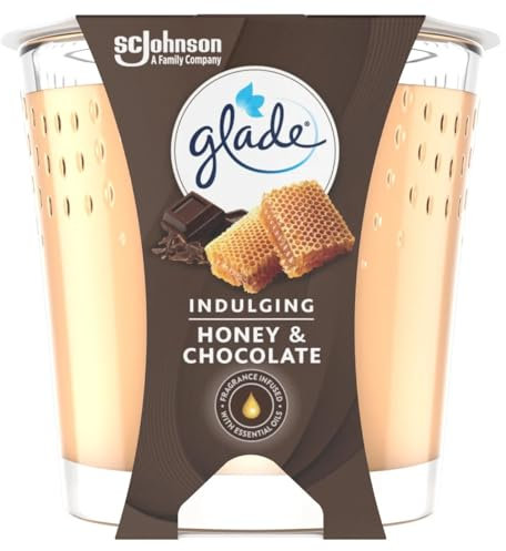Glade Jar Candle, Scented Candle Infused with Essential Oils, Up to 30 Hour Burn Time, Honey & Chocolate, 112 g