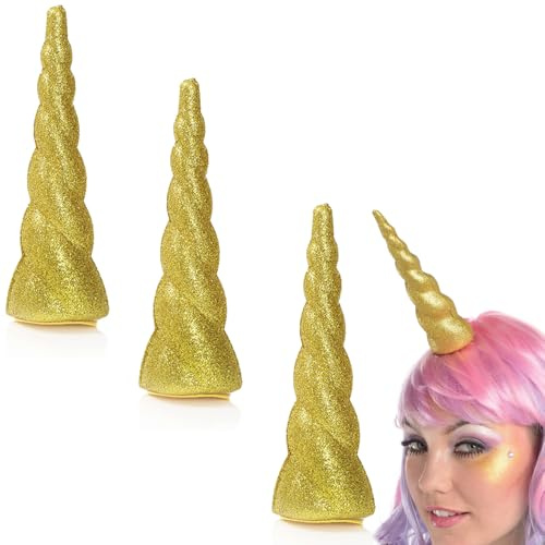I LOVE FANCY DRESS Einhorn Horn Stirnband - 3 Stück - Gold Glitzer Einhorn Horn auf einem Stirnband - Mädchen Geburtstag Party Haarschmuck Foto Prop