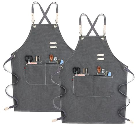 CBBEONRN Koch Schürze Für Männer Kreuz Zurück Heavy Duty Arbeit Schürze Mit Verstellbaren Trägern Und Großen Taschen Für Männer Frauen Küche Kochen Backen Grey,One Size