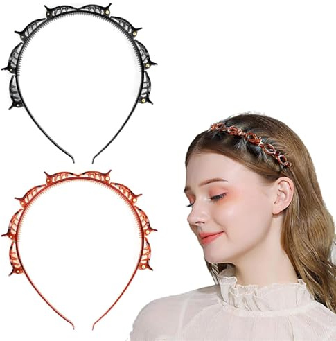 Bangs Hairstyle Hairpin,2 Stück Haarreifen mit Klammern Twist Braid Headband,Haarnadeln Friseurbedarf,Stirnband Haarhalter Haarschmuck Haarband für Styling Haaren (Schwarz+Braun,Norm)