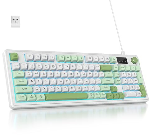 SbocKeeb Clavier sans Fil, 96% Ordinateur Clavier Silencieux Gaming à Membrane, Disposition Américaine QWERTY, Bluetooth/2,4 G/USB RGB Crémeux Claviers avec Pavé Numérique