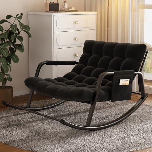 Moderner Oversize Outdoor Schaukelstuhl mit Doppelkissen Indoor Papasan Lounge Stuhl für Schlafzimmer Wohnzimmer Veranda Garten Rasen Schwarz Royal Stuhl