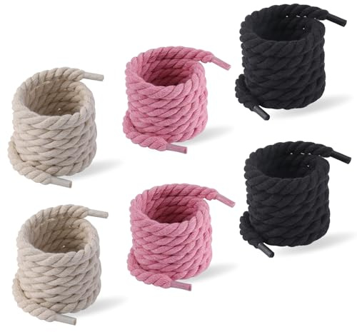 QYRDBGY Rope Laces, 3 Paar Dicke Schnürsenkel für Air Force 1 Kordel Schnürsenkel 8mm Rund 160cm Dreisträngige Baumwollseil-Lace für Sportschuhe Laufschuhe Turnschuhe