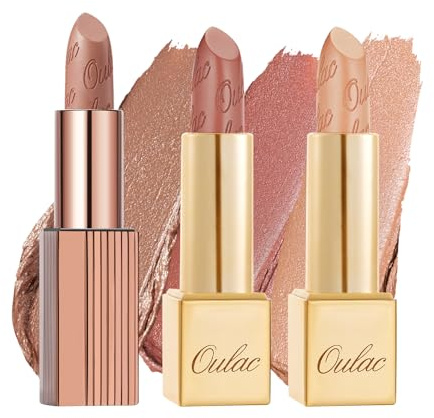 Oulac Nude - Set de 2 labiales metálicas brillantes, acabado metálico mate, fórmula altamente pigmentada e hidratante, suave y sin granos, vegana