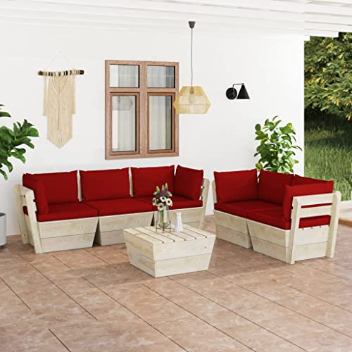 KATERYY 6-TLG. Garten-Sofagarnitur aus Paletten mit Kissen Fichtenholz,Palettensofa aus imprägniertem Fichtenholz Rustikales LoungeSet für Garten, Terrasse und Wohnzimmer
