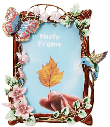 Bilderrahmen im Vintage-Stil, 10,2 x 15,2 cm, mit hochauflösendem Glas, dekorativer Metall-Fotohalter mit rustikalem Blumenmuster, für Tischdekoration