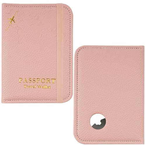 Czzmy Reisepasshülle, Airtag Reisepass Geldbörsen Kunstleder Passhülle Schutzhülle Tasche für Damen Herren, Reisedokumente,Geschenk Passinhaberdeckel Karteninhaber(1-Lichie Rosa)