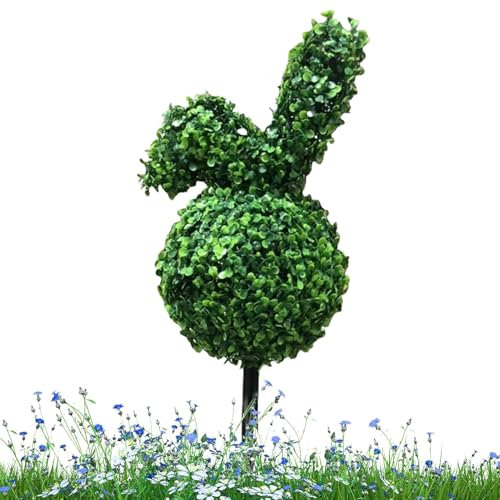 Acunny Osterhasen-Formschnitt, künstlicher Hasen-Formschnitt, 69,8 cm, künstlicher Buchsbaum, Pflanze mit Erdspieß, Grün, für, Garten und Innendekoration