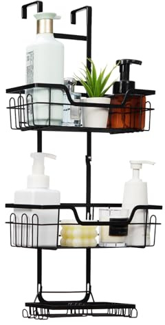 CROWNSHOP Hanging Shower Caddy 3 Tier Showers Caddy Hanging 62X25CM | Shower Caddy Hanging Over Door Showers Caddys Storage Rack Shower Shelf No Drilling for Shampoo and Razor Soap Conditioner