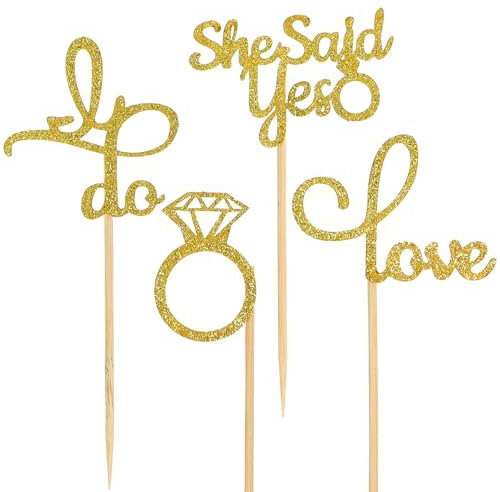 24 Pcs Engagement Cupcake Toppers，Wedding Cupcake Toppers He Asked She Said Yes Cupcakes Topper Decorations for Wedding Engagement Bridal Shower Party Cake Decorations