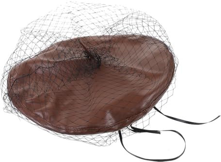 minkissy Béret Cuir pour Femmes Chapeau Français Mode avec Voile Décoratif pour Sorties Et Mariages
