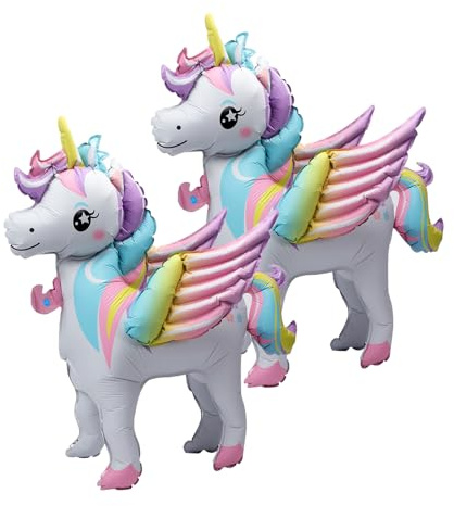 Pack of 2 Aluminum Film Balloons, Candy Color Standing Unicorn, Unicorn Balloons with Wings, Unicorn Helium Balloon, Unicorn Decoration Children's Birthday, Unicorn Decoration for Girls Children