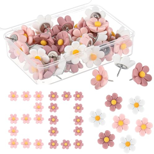 KEWUF 20 Pcs Punaise Fleurie, Punaise décorative pour Tableau d'affichage Fleur Mignonne Punaise pour Tableau en liège Punaise Amusante colorée pour Carte Photo Murale Tableau d'affichage