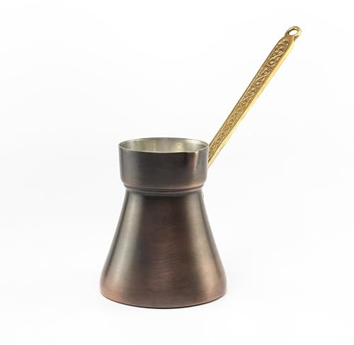 Caffettiera turca, in rame scuro, realizzata a mano, resistente, colore: rame scuro