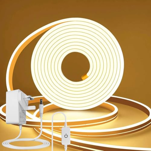 ROMANJOY 10M LED Strip Light Warm White 2700K, IP67 Waterproof Dimmable | Safe Silicone, 24V Outdoor LED Strip Flexible, Cuttable Neon Rope Light for Garden/Bedroom/Ceiling/Kitchen/Wall/Eaves