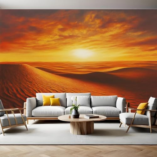 Papier Panoramique Mural coucher de soleil désert brun Papier Peint Intissé Poster Tableaux Muraux Tapisserie Photo pour Salon Canapé TV Fond Décoration Murale 350 x 256 cm