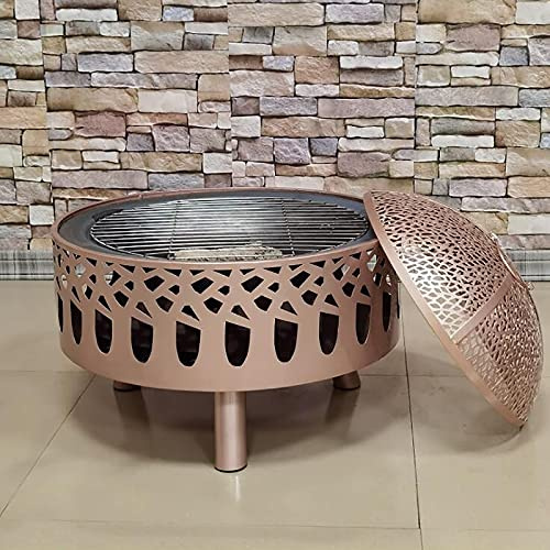 ZJFHEYUO Foyer de Chauffage de terrasse avec Grille de Barbecue, brûleur à Charbon de Bois, brasero de 58,8 cm de diamètre pour extérieur