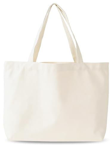 CxutSa Baumwolltasche Große 51 x 17 x 37 cm Weiß Stoffbeutel zum Bemalen Geräumige Tragetasche Einkaufstasche Strandtasche Handtasche mit Innentasche und Reißverschluss