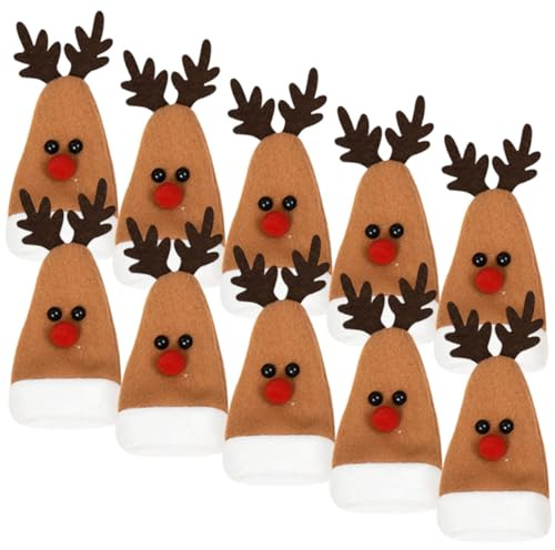 ZUNOXAZ Lot de 10 Pochettes à Couverts De Noël De Chapeau De Père Noël 14x6 Cm en Tissu Polyester Marron pour Décoration De Table Festive Et Rangement Pratique
