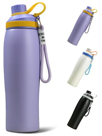 FitDA 600 ml Gourde Isotherme Sport, 18/8 Inox Bouteille Isotherme | sans BPA, Anti Fuite Double Thermos Gourde, Poignée de Transport, pour Sport Randonnée Fitness Camping Voyage École Bureau