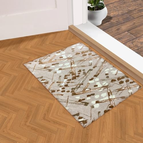Aoxisicoo Ultra-Dünne Türmatte Indoor, 40x60cm Kaffee, rutschfeste Selbstklebende Unterseite, Schmutzabweisende Fußmatte für Eingangsbereich & Innentüren, Waschbar, Flache Bodenmatten für Hauseingang