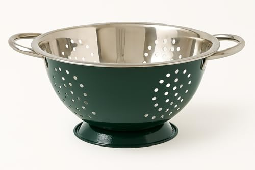 24cm Stainless Steel Colander with Handles – Deep Kitchen Strainer for Pasta, Rice, Vegetables & Fruit – Durable Large Food Drainer Bowl (Multiple Colours) (Green)