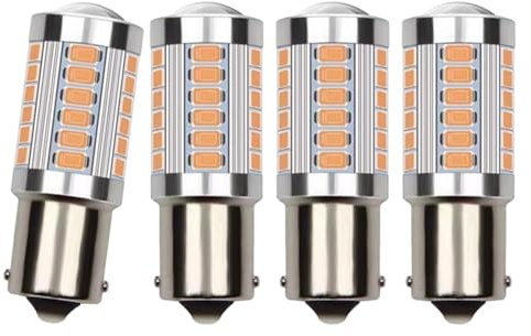ChainYao 4 Pcs 1156 BA15S Amber LED Bulbs, P21W 12V 3W 5630 SMD Yellow Orange Turn Signal Lights, Extremely Bright for Reverse Lights, DRL Daytime Running, Tail Lights, Indicator Bulbs