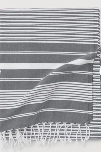 Turkish Cotton Peshtemal Towel, Gray and White Striped, Lightweight Beach Bath Towel, Traditional Hammam Style