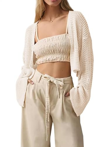 Cicy Bell Cardigan aperto da donna Boho a maniche lunghe cropped Cardigan leggero estivo