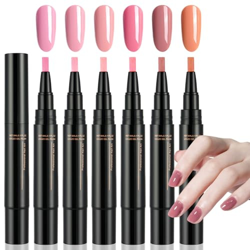 AYBUY Stylo Vernis à Ongles 6 Couleurs, Ensemble Stylos Vernis Ongles Gel Séchage Rapide, Nail Gel Pen, Accessoires De Peinture pour Femmes (Rouge)