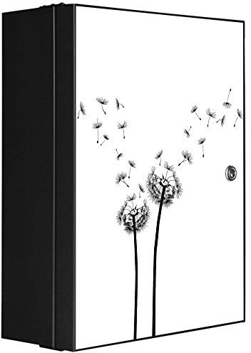 banjado Medizinschrank abschliessbar mit Motiv Pusteblume 2 35x46x15cm - großer Arzneischrank für die Hausapotheke - Medikamentenschrank aus Metall zur Medikamenten Aufbewahrung