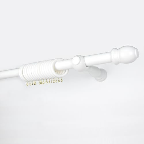TENDAGGIMANIA Bastone per Tende da Interno Legno BIANCO Diametro 35 MM -Misura 300 CM- Movimento Manuale senza Corda Personalizzabile- Bastone Tenda Legno con Anelli, Terminali e Staffe di Montaggio