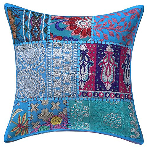 Stylo Culture Bohemio Fundas De Almohadones Decorativa 30x30 cm Algodón Abstracto Forros para Cojines Sofa Turquesa 12x12 Inch Patchwork Vintage Cuadrado sobre Funda Cojin Cama - 1 Pc