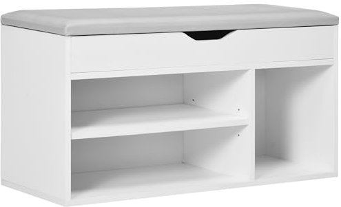 HOMCOM Armario Zapatero para Almacenamiento Banco de Zapatero con Asiento Estantes Cajón y Cojín Dos Niveles para Entrada y Recibidores Moderno Carga MAX 120kg 80x30x43cm Blanco