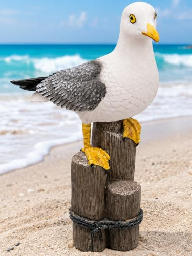 Pommerntraum ® | Gartendekoration Dekoration Wohndekoration Gartenfigur maritim Möwe Möve Vogel auf Poller (33 cm - XL)