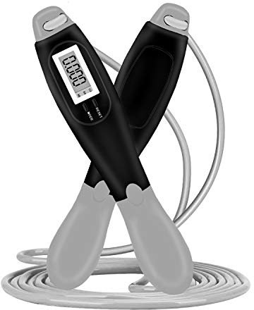 LXMTOU Skipping Rope with Counter 9999 Times for Adult Children Exercise Fitness Jump Rope for Kids Women Adjustable Length (Black&Grey)