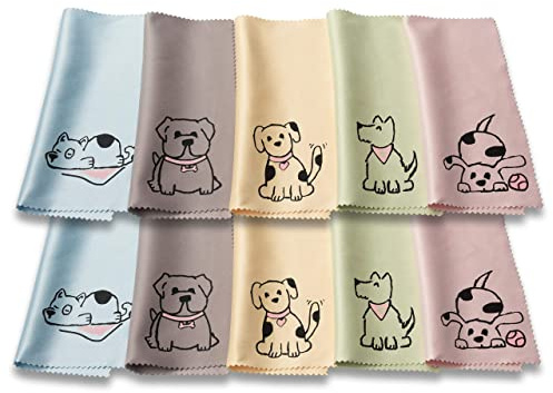 TreVee Microfiber Cleaning Cloth - Microfiber Cloth Fabric Wipe for Cleaner Lens, Eyeglasses, Phone Screen - Cute Dog Design 10-Pack, 6x6