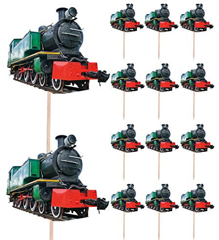 AK Giftshop Steam Train Birthday Party Food Cupcakes Picks Decorations Toppers (Pack of 14)