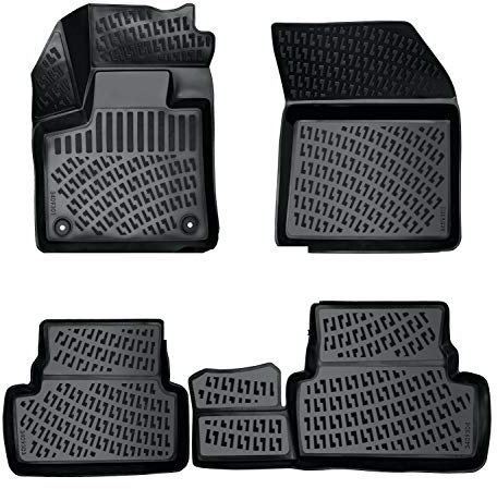 Rizline Passgenau 3D Fussmatten Auto Kompatibel mit Peugeot 508 1.gen 2010-2018 Auto Zubehör 1. und 2. Reihe Gummimatten Autos TPE Allwetter Geruchlos rutschfest Vorne & Hinten Schwarz