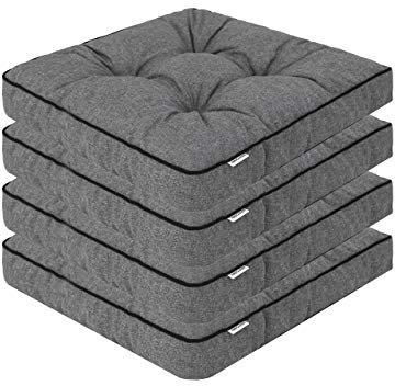 PillowPrim 4er Set Stuhlkissen 49x47 cm Sitzauflagen Polsterauflagen Outdoor/Indoor Außen/Innen Garten Winter gatren Freizeit Sommer Sommerferien Anthrazit