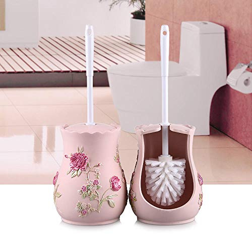 Porte-Brosse de Toilette en Fil de nylonPivoine Rose Balai de Toilette,Antibactérienne balayette WC Ensemble Brosse de Toilettes à Manche Long avec Support Hygiénique sans Rayures et Trace Au Sol