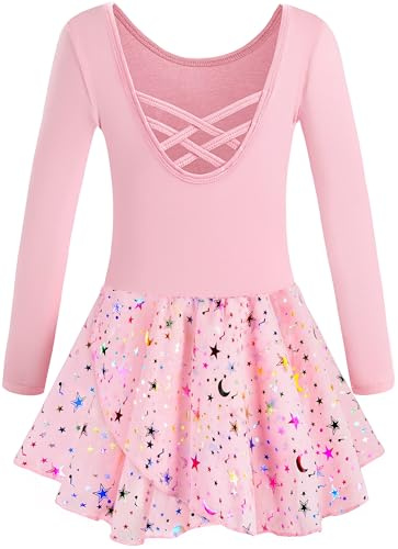 Mulnall Girls Ballet Leotards Dance Tutu Skirt Toddlers Dance Training Wear Dress Criss Cross Straps Back Shiny Sequin（UK40421-08-S）