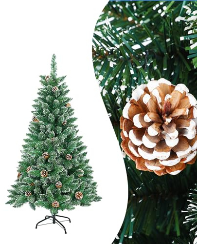 YRHome Sapin de Noël Artificiel avec Effet Neige et Pommes de Pin | Arbre de Noël avec Socle en Métal pour Maison Bureau Magasin | Décoration de Fête avec Aiguilles en PVC 180 Branches - 120cm