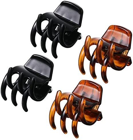 Lot de 4 pinces à cheveux moyennes antidérapantes en forme de papillon pour femmes et filles - Noir et marron (A)