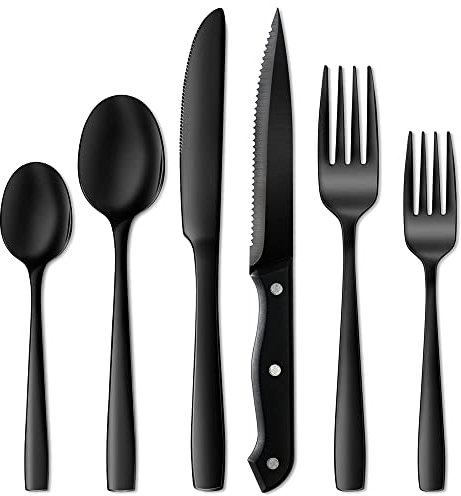 GMAXT Ensemble de couverts,Couverts de table pour 6 personnes, Ménagère 36 pièces, couverts avec couteau, fourchette, cuillère, couteau à steak, passe au lave-vaisselle