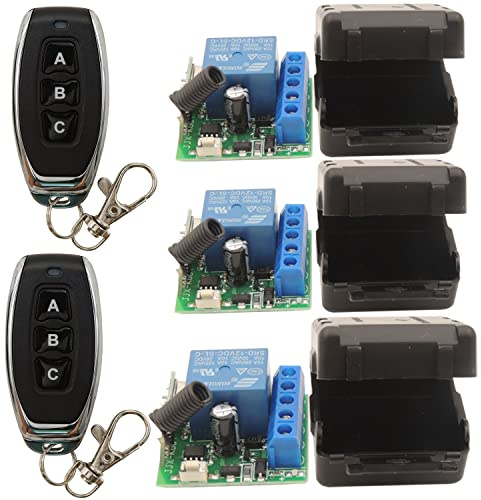 DieseRC 3pcs Relay Receivers with 2 Transmitters 433Mhz Wireless Remote Control Switch Radio Frequency DC 12V 1 Channel Passive Output Relay Controller
