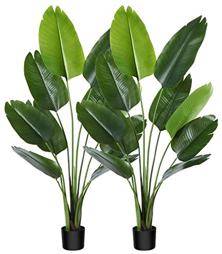 CROSOFMI Künstliche Paradiesvogel Pflanze 150cm künstliche Tropische Palme mit 10 Blättern perfekte künstliche Pflanzen im Topf für drinnen und draußen Haus Büro Garten Moderne Dekoration（2 Pack）