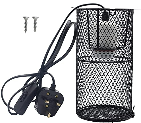 Reptile Heat Lamp Heater Holder Ceramic Heat Lamps Lampshade Holder Anti Hot Bracket Cage for Bearded Dragon, Lizard, Tortoise, Snake, UK Plug (Large)
