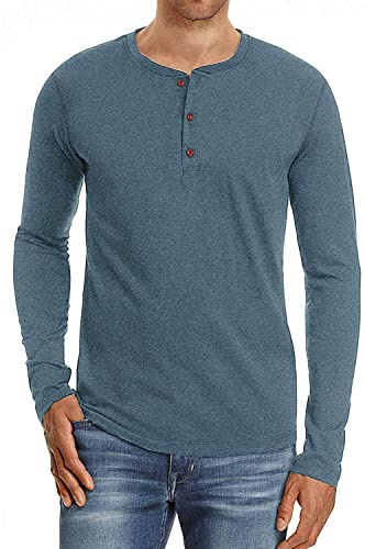 Sailwind Henley Maglia Uomo Maglietta Classica in Cotone A Maniche Lunghe Camicie Casual da Uomo (VG Blu, XL)