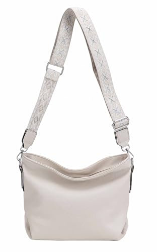 OBC Damen Tasche Shopper Umhängetasche Schultertasche Crossover Crossbody Beuteltasche Handtasche Hobo Bag Henkeltasche Reise Kunst-Leder Beige